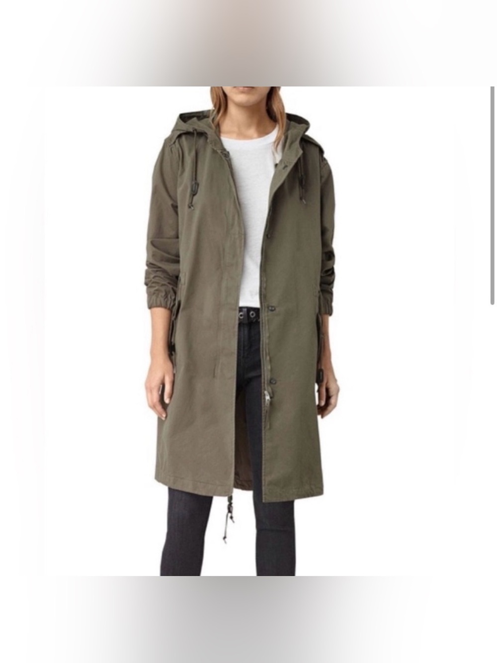 All Saints Caden Parka Green Khaki Hooded Jacket US 4